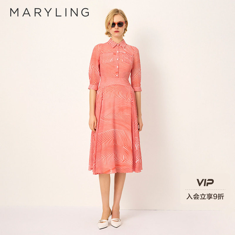 【欧普艺术】MARYLING玛俪琳25春新品衬衣式印花连衣裙A1