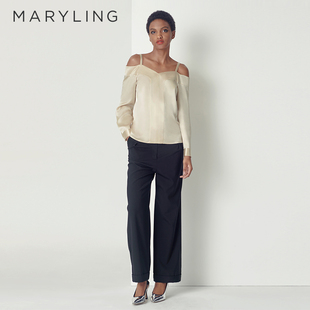 MARYLING玛俪琳秋季 上衣A1CFW20010 暖杏色光面露肩吊带长袖