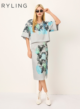 MARYLING玛俪琳2025春季新品油画印花U型领中袖上衣A1FBW26260