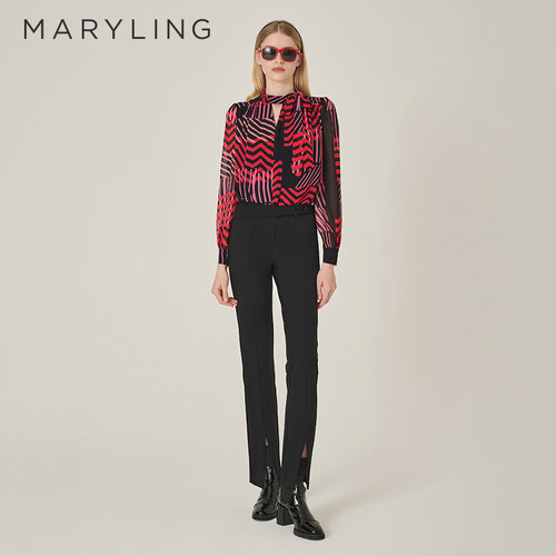 MARYLING黑色修身长裤