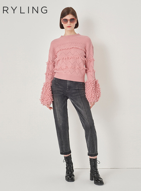 MARYLING玛俪琳冬季新品樱花粉色针织套头羊毛衫A1DHW03350