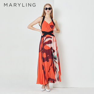 【夏日花海】MARYLING玛俪琳夏新品无袖V领印花连衣裙A1DBW62210