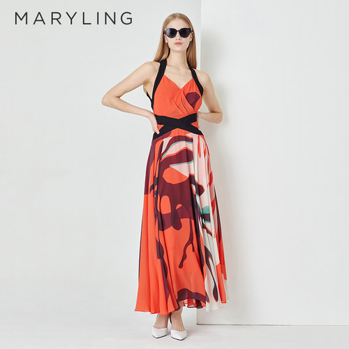 MARYLING印花V领连衣裙