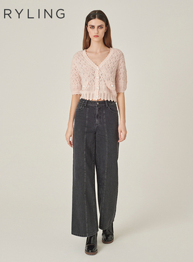 MARYLING玛俪琳初秋新品浅粉色V领针织开衫A1EFW08050