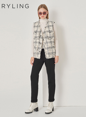 MARYLING玛俪琳秋冬新品黑色弹力抓绒直筒长裤A1DHW51160