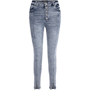 MARYLING玛俪琳春秋新品丹宁蓝纽扣紧身牛仔九分裤A1DBW56020