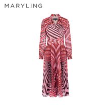 【明星款】MARYLING玛俪琳官方正品法式印花V领衬衫连衣裙女修身