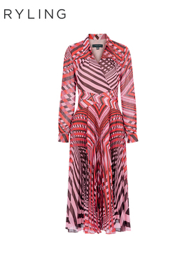 【明星款】MARYLING玛俪琳官方正品法式印花V领衬衫连衣裙女修身