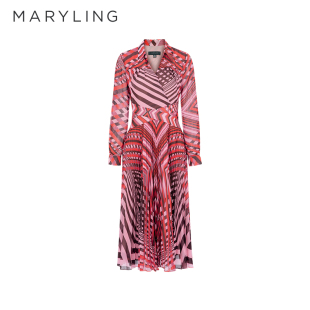 印花V领衬衫 法式 MARYLING玛俪琳官方正品 连衣裙女修身 明星款