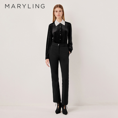 MARYLING撞色翻领黑色丝绒上衣