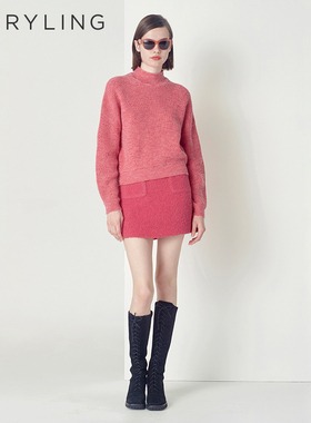 MARYLING玛俪琳2022冬季甜美蜜桃粉色A字迷你裙半身裙A1CHW70070