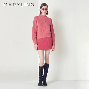 MARYLING玛俪琳2022冬季 甜美蜜桃粉色A字迷你裙半身裙A1CHW70070