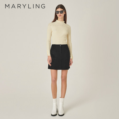 MARYLING木耳边半高领针织衫