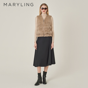 饰皮草马甲A1EGW9R140 驼色下摆流苏装 MARYLING玛俪琳2024秋季 新品