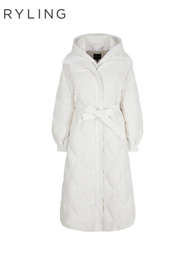 MARYLING玛俪琳冬季新品白色长款连帽羽绒服A1EHW98090