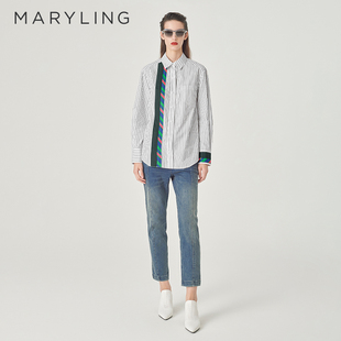 上衣A1EBW20420 彩条织带细条纹棉衬衫 MARYLING玛俪琳春季 新品