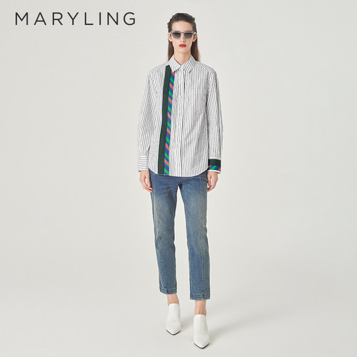 MARYLING白底细灰条纹衬衫
