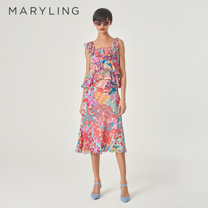 【夏日花海】MARYLING玛俪琳夏新品鱼尾印花半身裙A1EDW