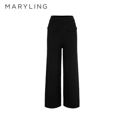 MARYLING黑色直筒针织裤