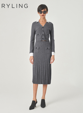 MARYLING玛俪琳初春新品灰白撞色针梭配短款开衫A1EAW09020