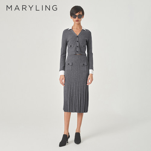 MARYLING灰色羊毛混纺短款开衫