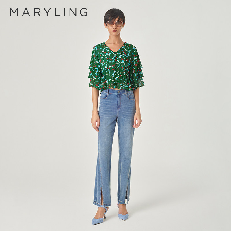 【紫荆花变奏曲】MARYLING玛俪琳24春新品印花短款上衣A1EBW20510