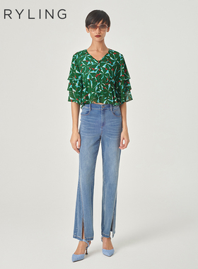 【紫荆花变奏曲】MARYLING玛俪琳24春新品印花短款上衣A1EBW20510