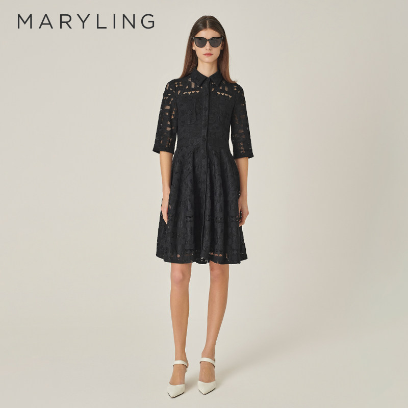 MARYLING黑色蕾丝连衣裙图片