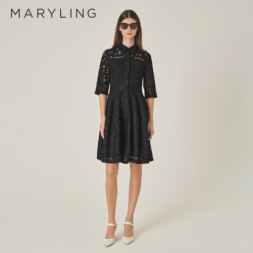 MARYLING黑色蕾丝连衣裙