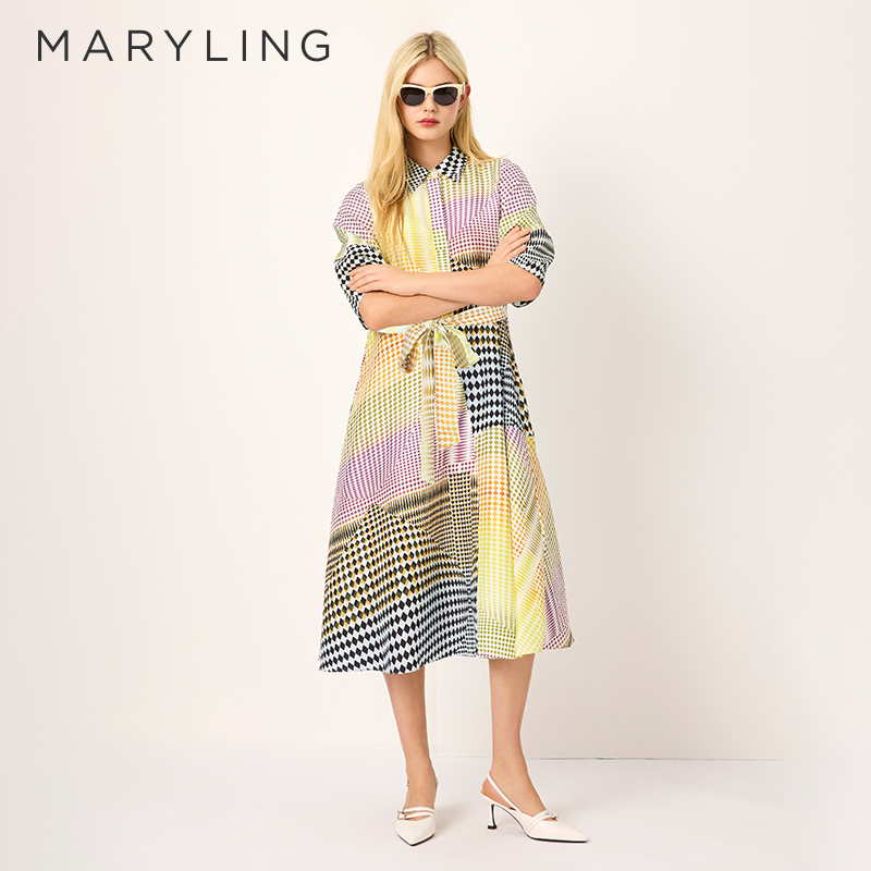 MARYLING格纹真丝连衣裙