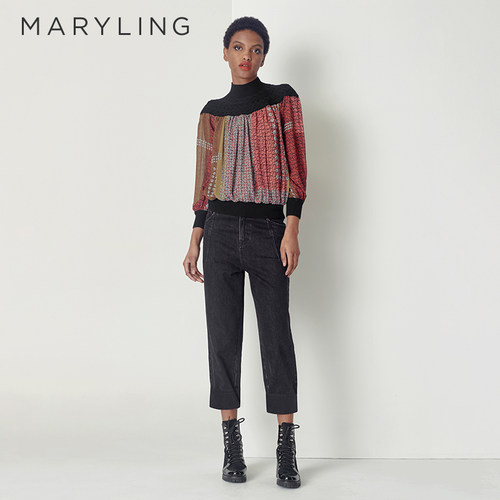 MARYLING秋季黑色显瘦牛仔裤
