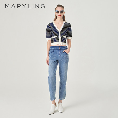 MARYLING蓝白拼色针织开衫