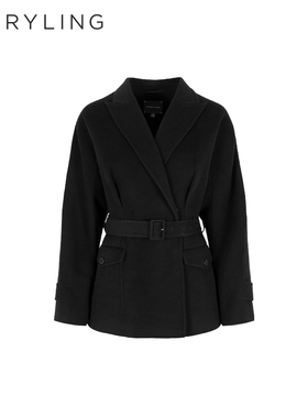 MARYLING玛俪琳秋季新品黑色翻尖领双排扣收腰外套A1EGW93020