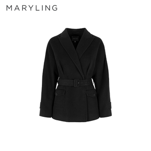 MARYLING玛俪琳秋季 黑色翻尖领双排扣收腰外套A1EGW93020 新品