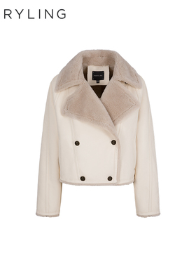 MARYLING玛俪琳秋冬新品米白色宽松皮毛一体短外套A1DHW9R140