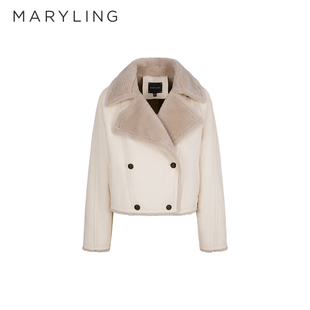 MARYLING玛俪琳秋冬新品 米白色宽松皮毛一体短外套A1DHW9R140