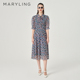 MARYLING玛俪琳夏季 V领系带格纹印花连衣裙A1ECW65020 新品