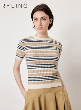 MARYLING玛俪琳2026春夏新品卡其色圆领撞色针织上衣A1GAW01020