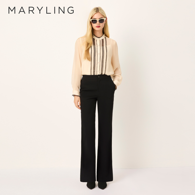 MARYLING杏色撞色波浪织带衬衫