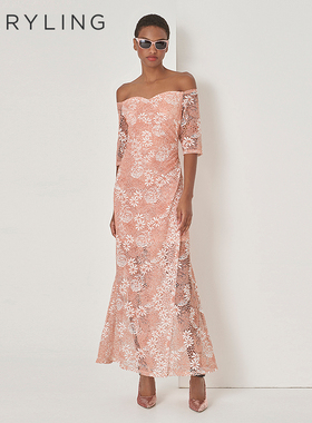 MARYLING玛俪琳秋季新品一字领鱼尾蕾丝礼服裙A1DGW68060