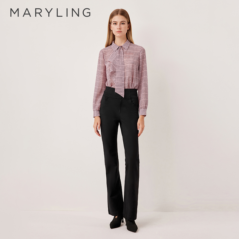 MARYLING甜粉色格纹长袖衬衫