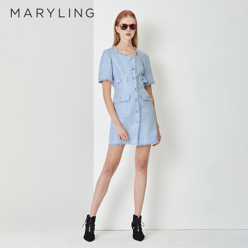 MARYLING毛须边棉麻连衣裙