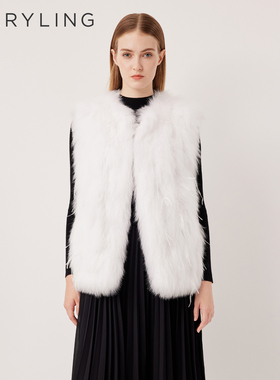 MARYLING玛俪琳2025秋冬优雅气质无袖白色皮草外套A1FHW9R070