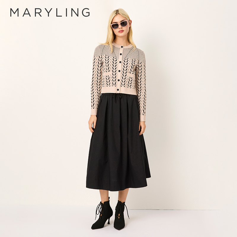 MARYLING黑杏色圆领针织开衫