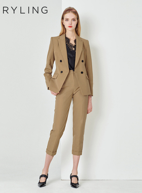 MARYLING玛俪琳春秋新品沙色修身双排扣西装外套A1DBW10250