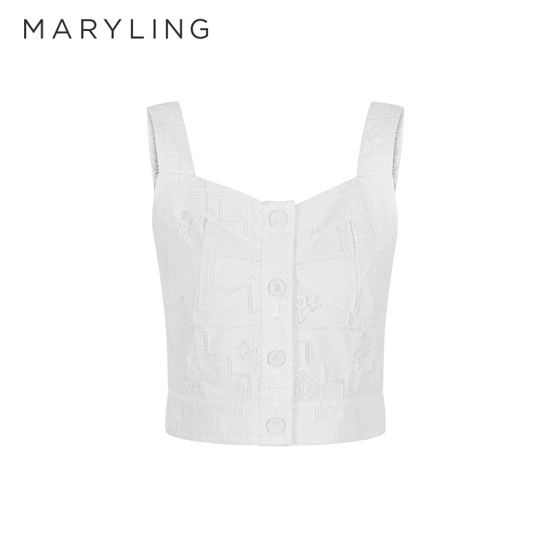 MARYLING玛俪琳夏季新品白色蕾丝肩带设计上衣A1ECW28