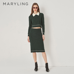 MARYLING玛俪琳初秋新品 墨绿色提花针织半身裙A1DGW05140