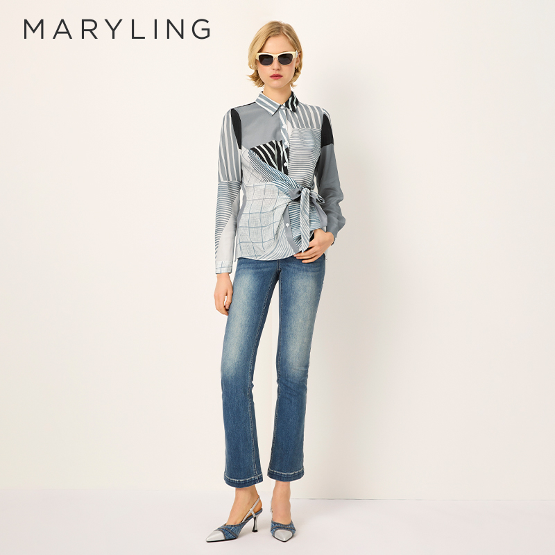 MARYLING设计感系带真丝上衣