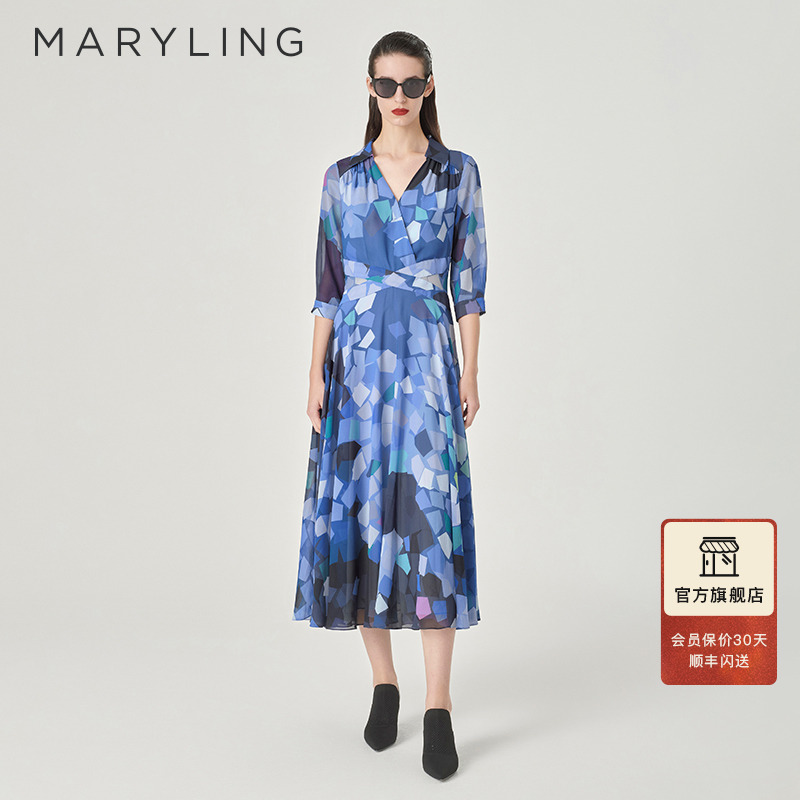 MARYLING印花V领连衣裙