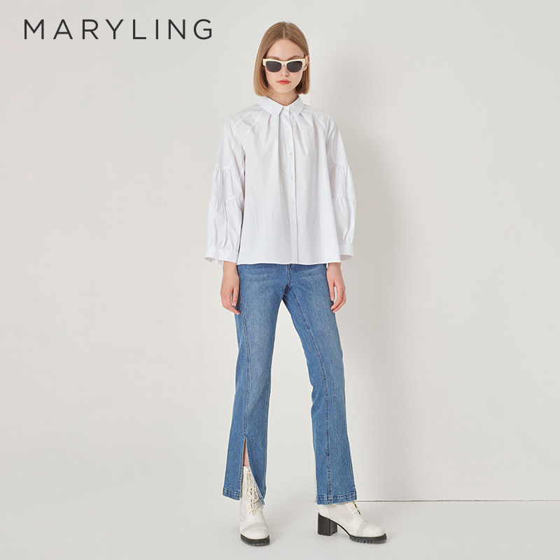MARYLING玛俪琳初秋新品白色塔塔袖衬衫领直身上衣A1DFW20020,女装/女士精品,衬衫,淘宝优惠券,粉丝福利购,淘宝优惠卷